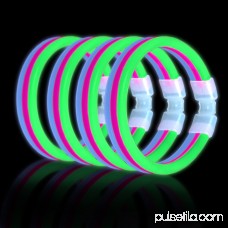 Lumistick Glow Band Bracelets - Triple Wide Neon Party Favor Glow Sticks with Connectors Green Pink and Blue 30ct